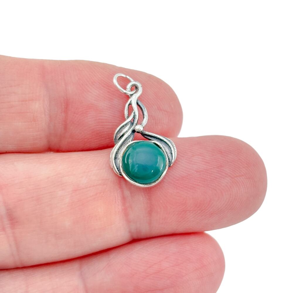 Vintage Sterling Silver 925 Green Onyx Pendant